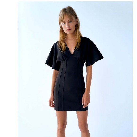 Zara Dresses & Skirts - Zara Black Neoprene Effect V neck Mini  Dress
